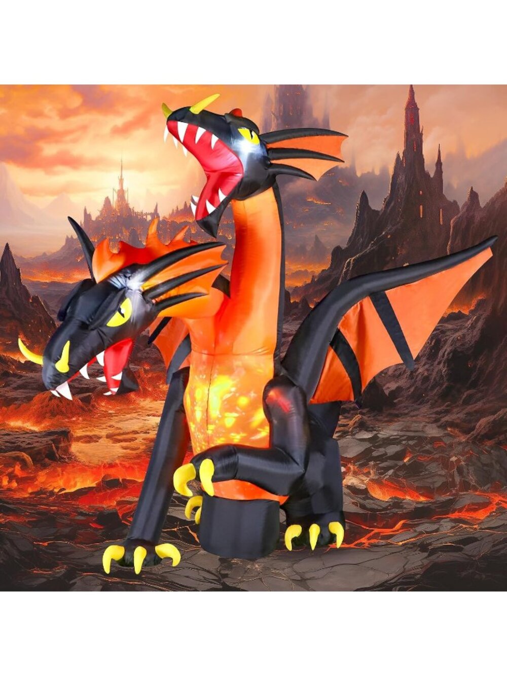 🎃8FT Halloween Inflatable Giant Double Headed Dragon Blow up Festival Yard Deco